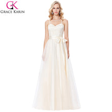 Ball Gown Evening Dresses Grace Karin Light Champagne Voile Wedding Party Dress Cross Back 2018 Sexy Long Evening Gowns GK0123