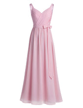 #4-16 Women Ladies Sleeveless Pleated V Neck Chiffon Elegant Long Bridesmaid Dress Evening Prom Gown with Sash