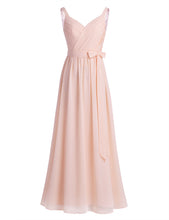 #4-16 Women Ladies Sleeveless Pleated V Neck Chiffon Elegant Long Bridesmaid Dress Evening Prom Gown with Sash