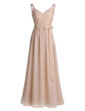 #4-16 Women Ladies Sleeveless Pleated V Neck Chiffon Elegant Long Bridesmaid Dress Evening Prom Gown with Sash